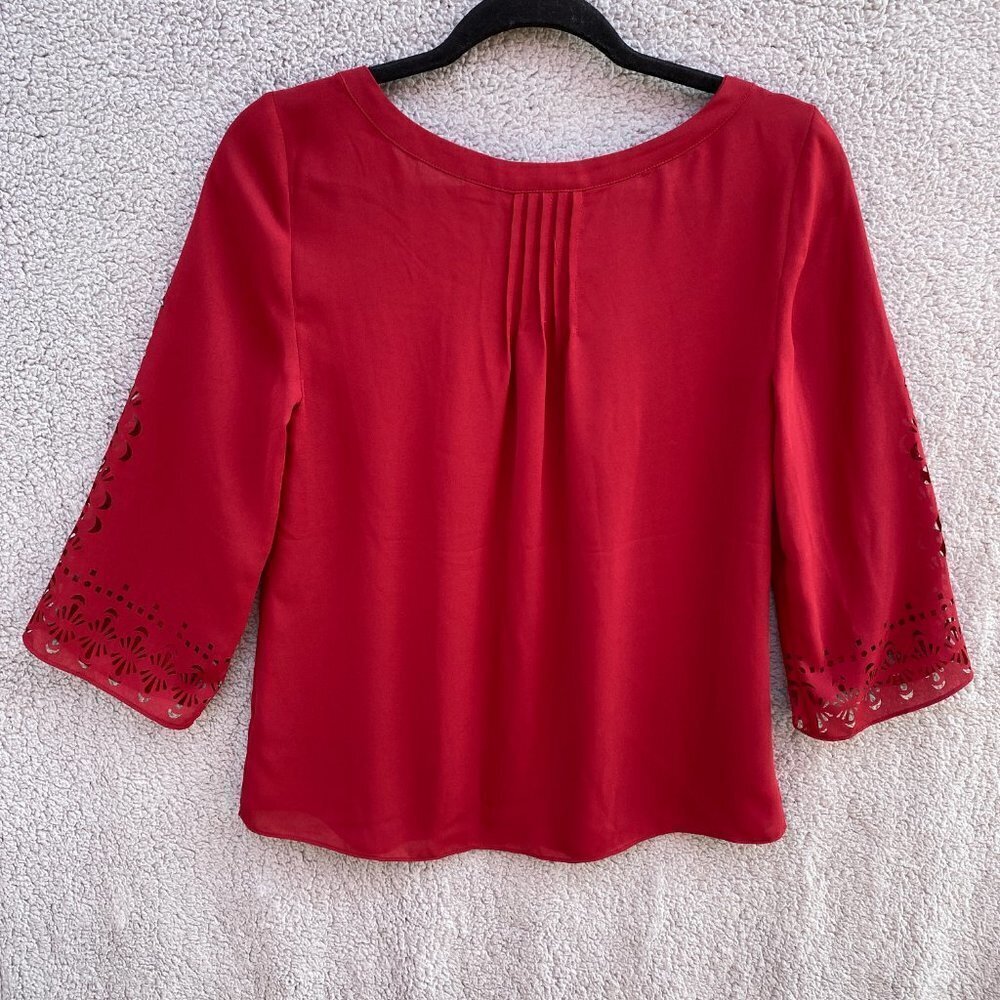 Maeve Anthropologie Red Teni Blouse Cutout Top Sz 0 - Picture 4 of 8